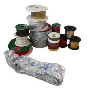 Large Lot of Christmas Holiday Ribbon Set of 12 Some New Some Wired Bows Wreaths